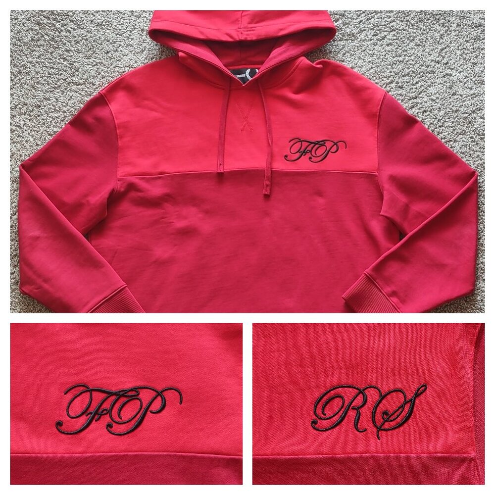 Raf Simons X Fred Perry Hoodie Men's Size 38 Medium Red Colorblock Embroidery